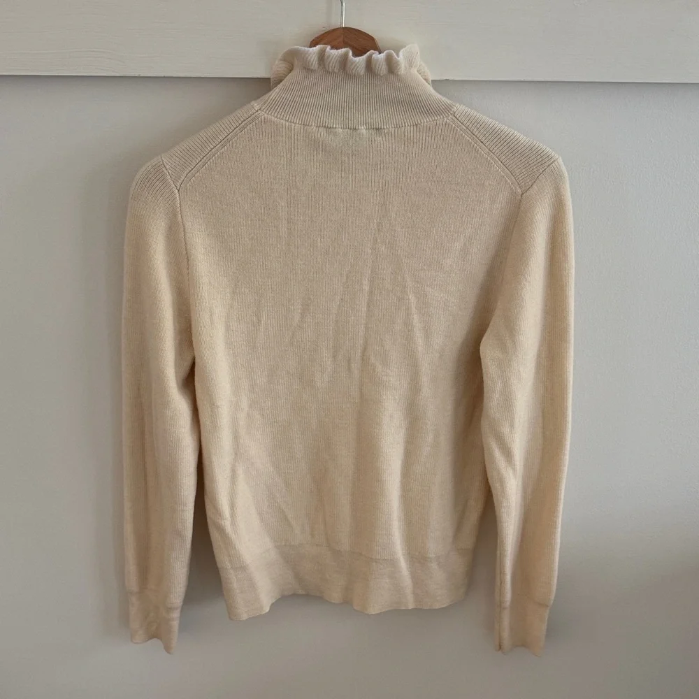 J. Crew Women’s Merino Wool Ruffle Mock Frill Neck Sweater Ivory Cream Size M